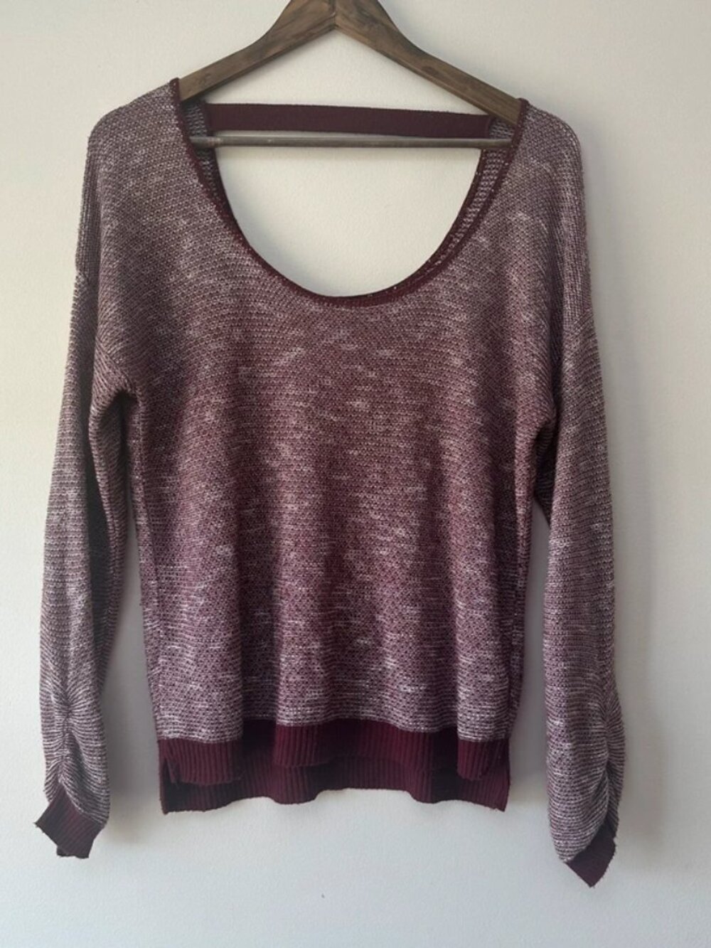 ABS Lutely Burgundy White L/s Sweater Wide Neck Medium